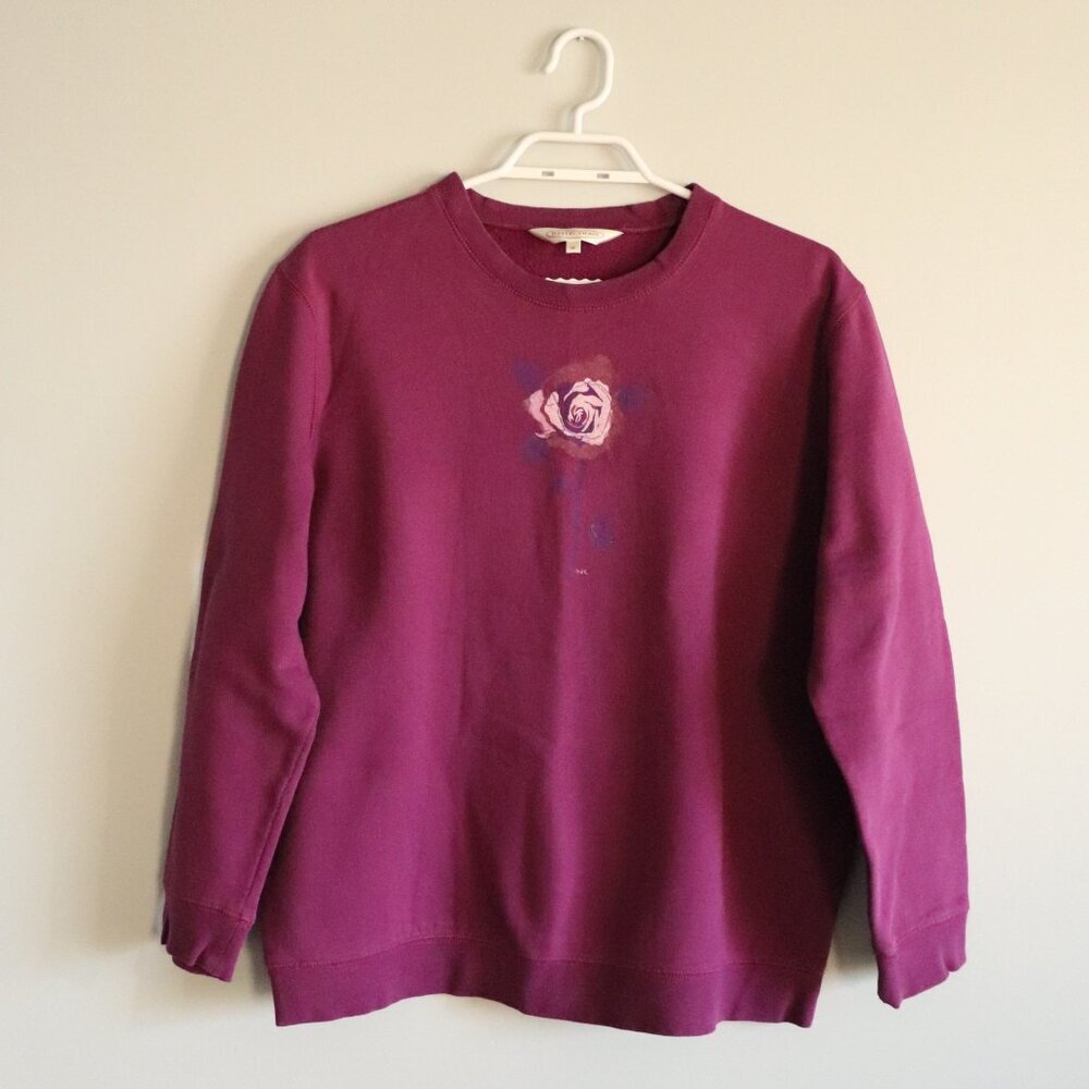 Vntg Northern Reflections Women's Medium Purple Rose Long Sleeve Crew Sweater